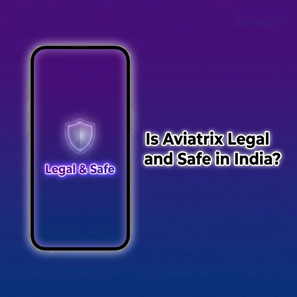 Illustration asking if Aviatrix is legal and safe in India, highlighting licensed casinos, SSL security, RNG fairness, and payments