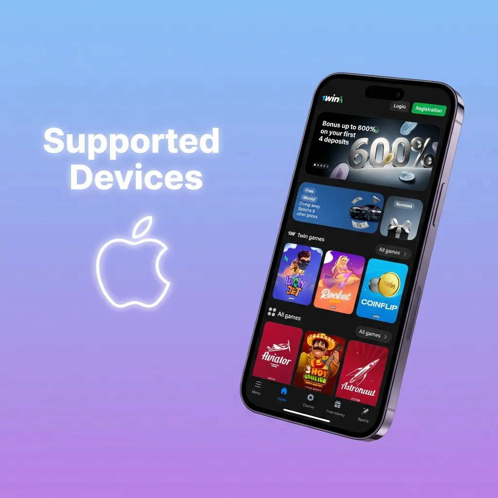 Graphic showing 1win Aviatrix PWA supported Apple devices, including recent iPhone and iPad models on iOS 12+