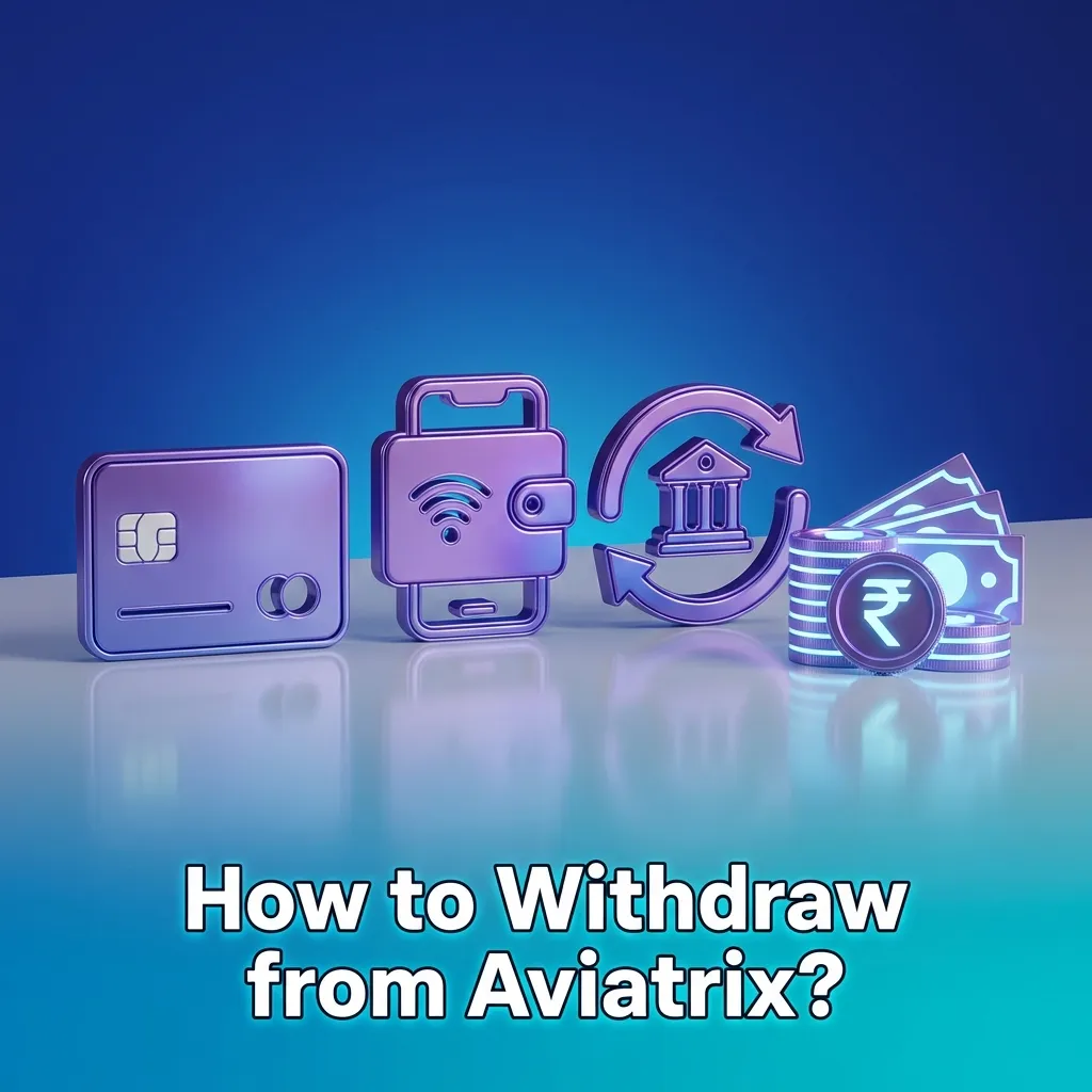 Illustration of Aviatrix withdrawal steps: complete KYC, choose method, enter amount, confirm, and receive funds
