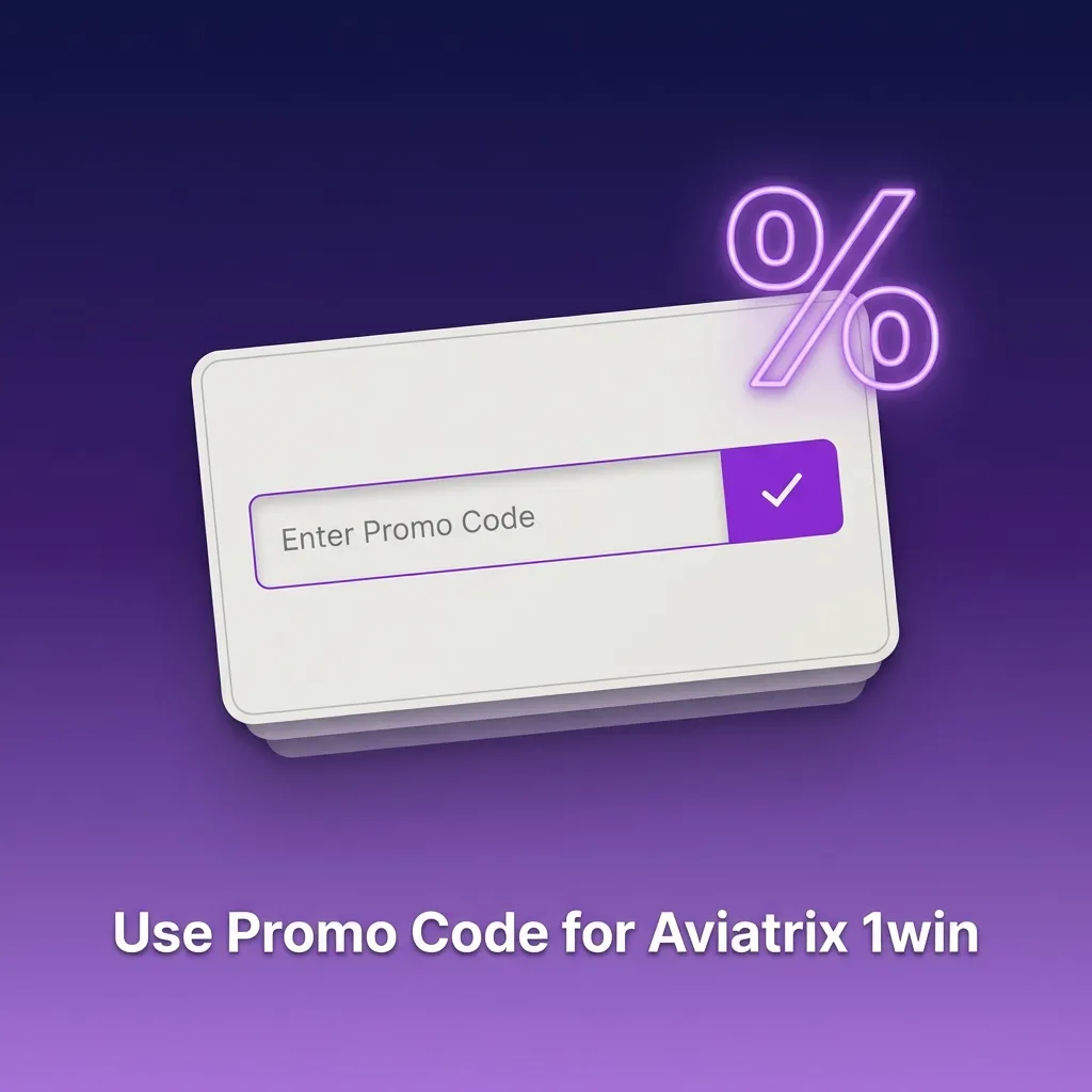 Smartphone app screen showing Aviatrix 1win registration with promo code AVIATRIXWIN entered for extra bonuses