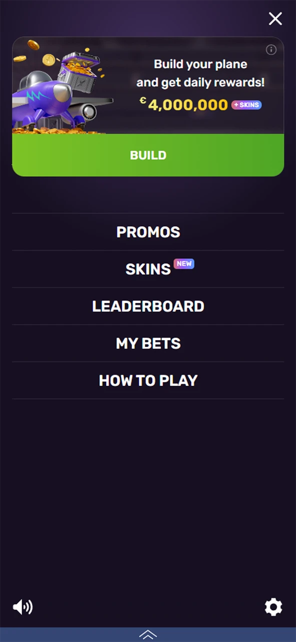 Access the App Menu to manage your Aviatrix gaming profile.
